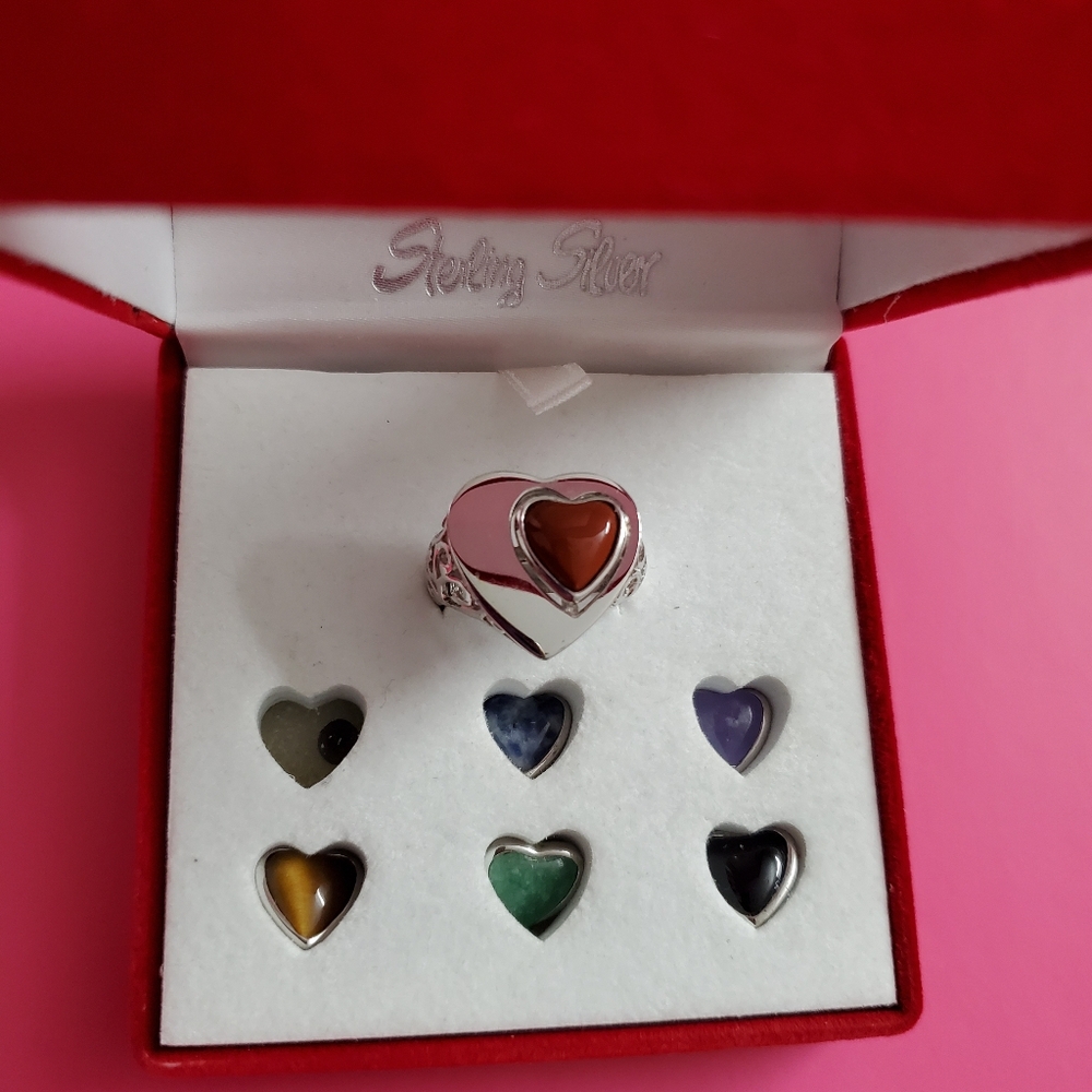 Sterling Silver 925 Heart Gemstone Ring - Picture 1 of 9